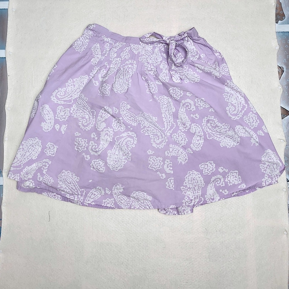 Valerie Stevens Pleated Boho Cotton Paisley Midi Skirt Lilac Tie Waist Sz 14